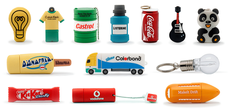 Custom moulded USB flash drives shaped to a client's own product and logo