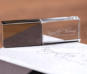 Crystal inner laser engraving with a lit LED base