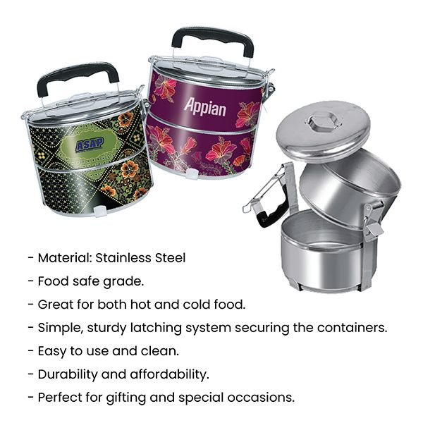 2 Tier Stainless Steel Tiffin Box UV Print - 14cm