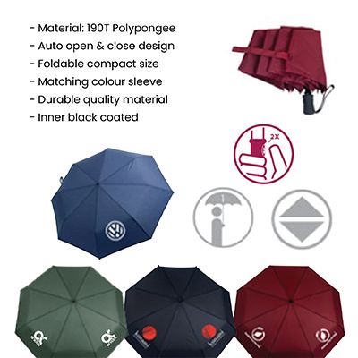 21" Auto-Open Close 3 Fold Black Coated Umbrella