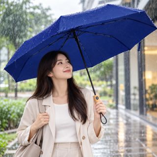 21'' Auto Open-Close 3 Fold Umbrella with Wooden Handle