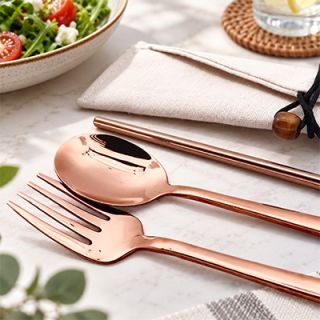 3-in-1 Rose Gold Cutlery and Straw Canvas Set