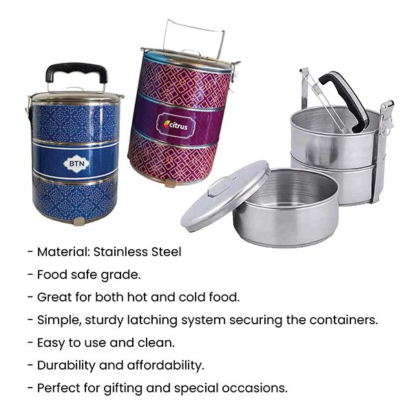 3 Tier Stainless Steel Tiffin Box Sticker Wrap - 14cm