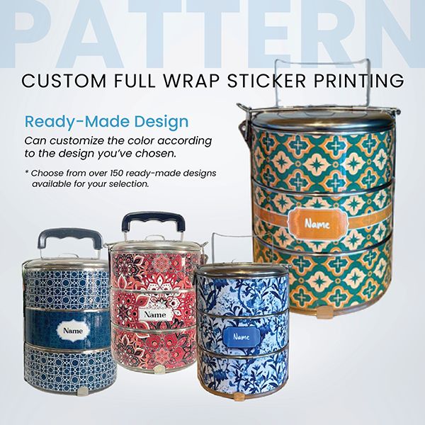 3 Tier Stainless Steel Tiffin Box Sticker Wrap - 14cm