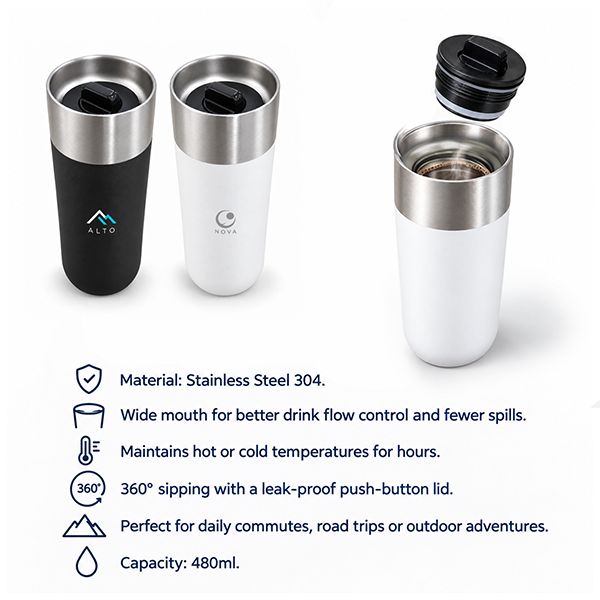 360° Drinking Stainless Steel Insulated Thermos - 480ml