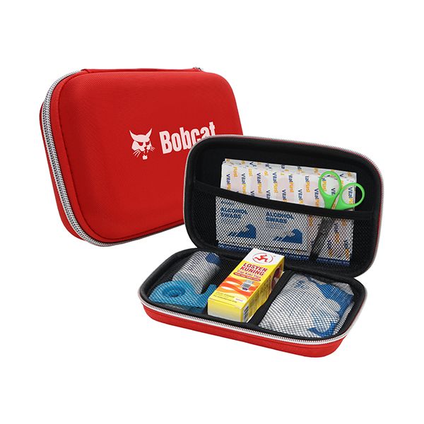 9-in-1 MDA-registered first aid hard case pouch in 600D oxford and EVA with separated inner pockets, measuring 210 x 130 x 50mm
