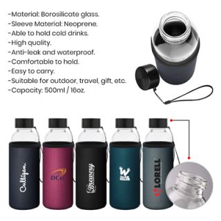 ARCANE Glass Bottle With Neoprene Pouch - 500ml
