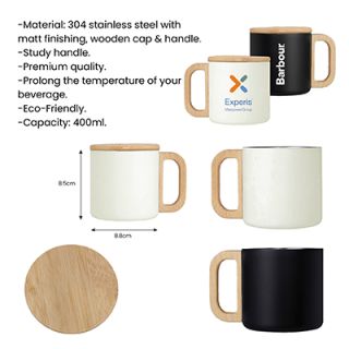 ASHLEY Wooden Handle Stainless Steel Mug - 400ml