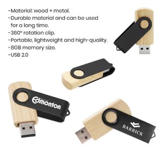 Metal Swivel Black Wooden USB Flash Drive - 8GB