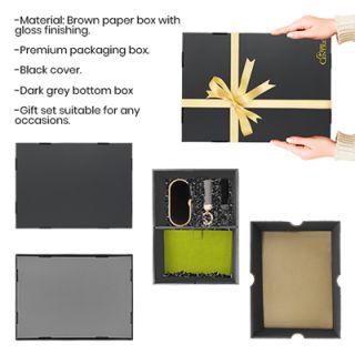 Black Gift Box 2 Compartment with Shredded Paper - M Size