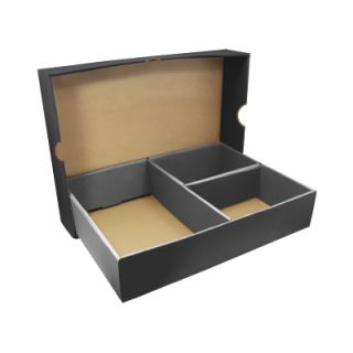 Black Gift Box 3 Compartment with Shredded Paper - M Size