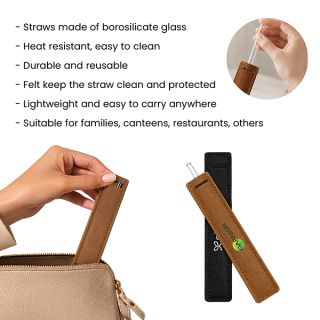Borosilicate Glass Straw (8x215) with Straw Felt Pouch Set