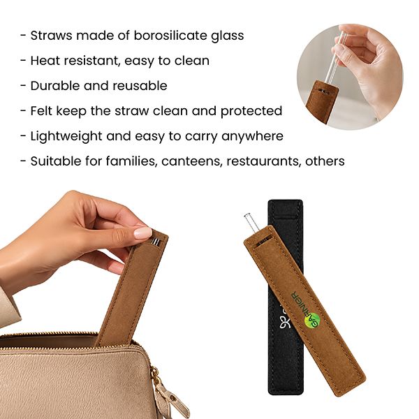 Borosilicate Glass Straw (8x215) with Straw Felt Pouch Set