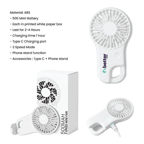 BUCKLE 3 Speed mini fan with Stand - 500mAh
