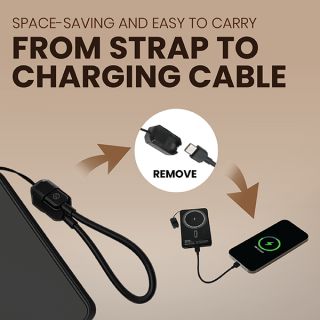 CABLE Magnetic 15W Wireless LED Power Bank Type C Strap - 5000mAh