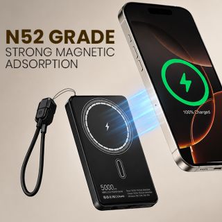 CABLE Magnetic 15W Wireless LED Power Bank Type C Strap - 5000mAh