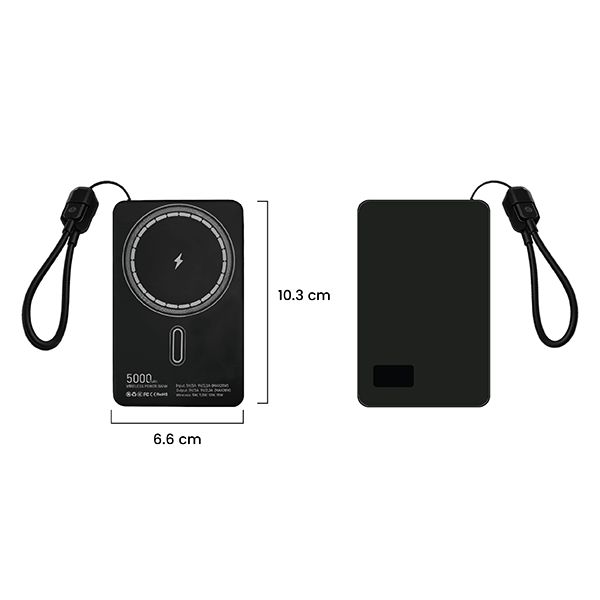CABLE Magnetic 15W Wireless LED Power Bank Type C Strap - 5000mAh