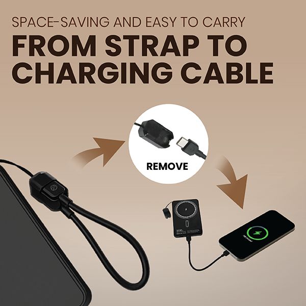 CABLE Magnetic 15W Wireless LED Power Bank Type C Strap - 5000mAh