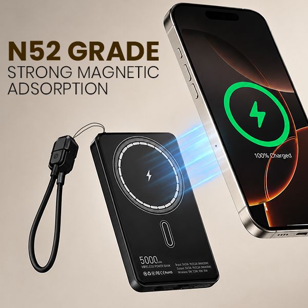 CABLE Magnetic 15W Wireless LED Power Bank Type C Strap - 5000mAh