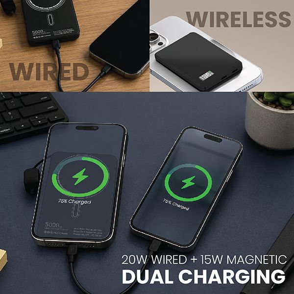 CABLE Magnetic 15W Wireless LED Power Bank Type C Strap - 5000mAh