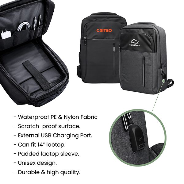 COD Travel Laptop Backpack with USB Port