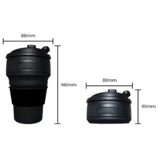 Black silicone cup measured 88mm wide and 140mm tall open, and 60mm tall folded