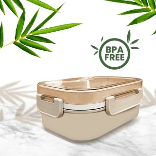 Closed bamboo fiber lunch box shown as a BPA free food container