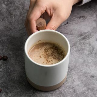 Duo Tone 2 Ceramic Wooden Handle Mug - 380ml