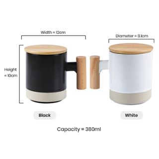 Duo Tone 2 Ceramic Wooden Handle Mug - 380ml