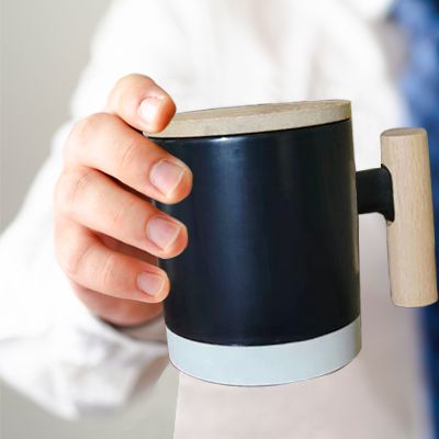Duo Tone 2 Ceramic Wooden Handle Mug - 380ml