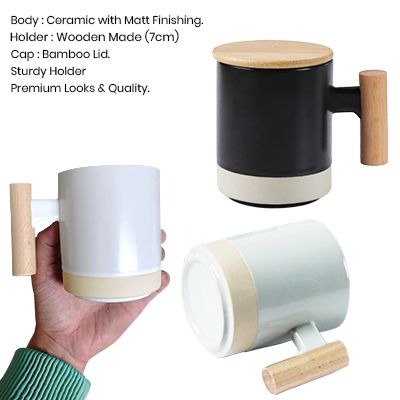 Duo Tone 2 Ceramic Wooden Handle Mug - 380ml
