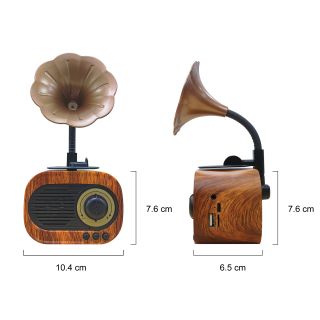 Gramophone Vintage Bluetooth Speaker with FM Radio - 1200mAh