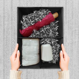 Grey Gift Box 3 Compartment with Shredded Paper- L Size