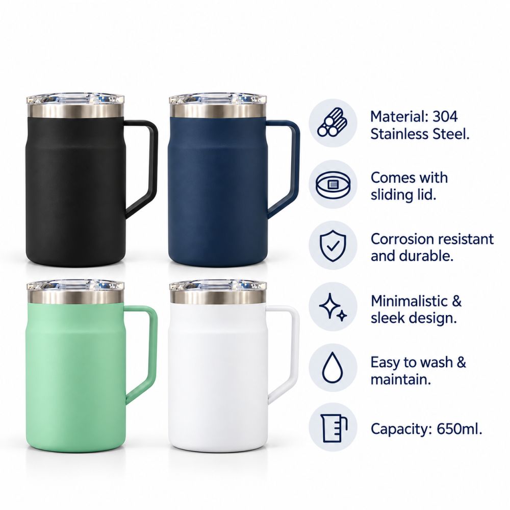 LOCK Stainless Steel Mug with Cover - 650ml