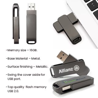 Metal Swing Black USB Flash Drive - 16GB
