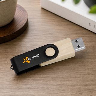 Metal Swivel Black Wooden USB Flash Drive – 16GB