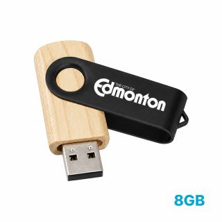 Metal Swivel Black Wooden USB Flash Drive - 8GB