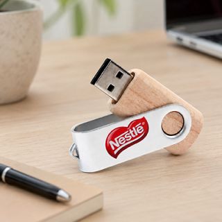 Metal Swivel Wooden USB Flash Drive - 16GB