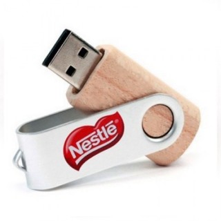 Metal Swivel Wooden USB Flash Drive - 8GB