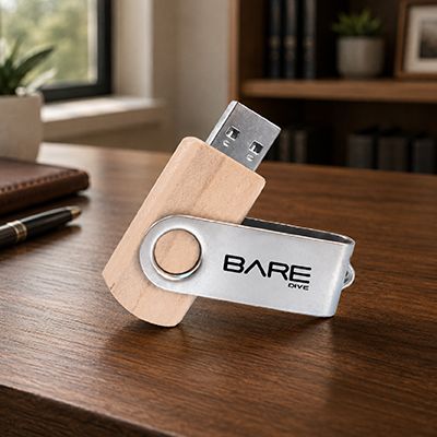 Metal Swivel Wooden USB Flash Drive - 8GB