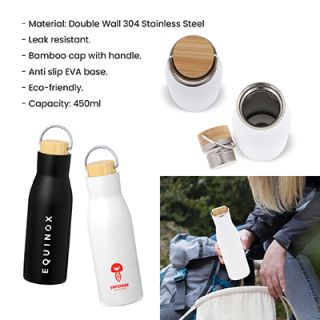 OPPA Double Wall S.Steel with Bamboo Cap Handle - 450ml