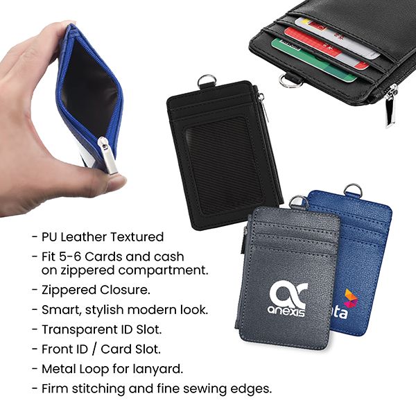 PU ID Holder with Open Zippered Wallet