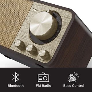 Retro Wooden Bluetooth Speaker with FM Radio - 1800mAh Battery