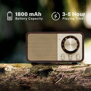 Retro Wooden Bluetooth Speaker with FM Radio - 1800mAh Battery