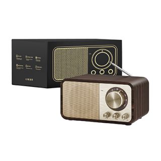 Retro Wooden Bluetooth Speaker with FM Radio - 1800mAh Battery