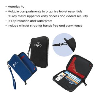 RFID Leather Travel Passport Cards Holder Zippered Strap