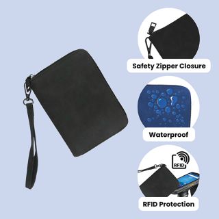 RFID Leather Travel Passport Cards Holder Zippered Strap