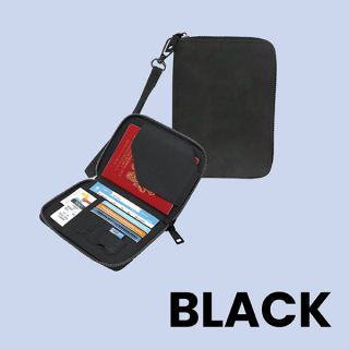 RFID Leather Travel Passport Cards Holder Zippered Strap