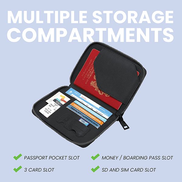 RFID Leather Travel Passport Cards Holder Zippered Strap