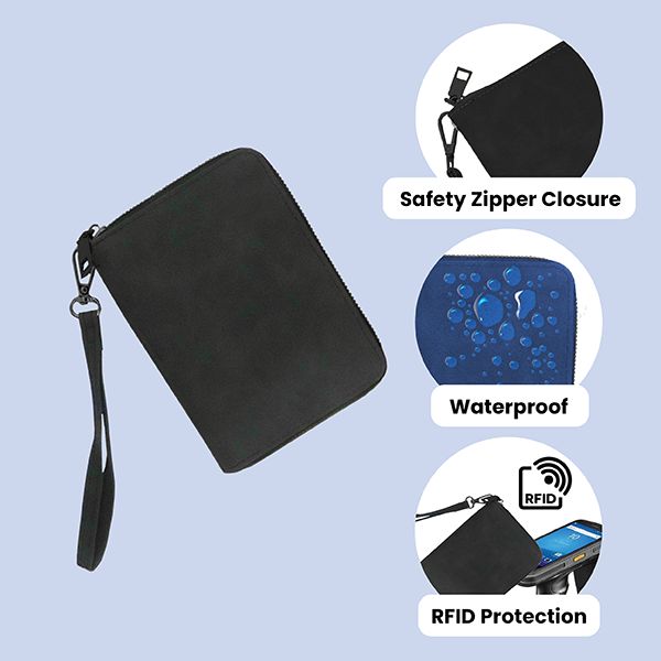 RFID Leather Travel Passport Cards Holder Zippered Strap